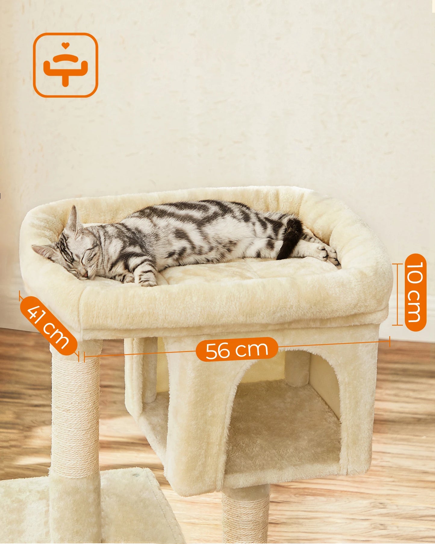 Arbre à chat 84 cm, niche pour grands chats jusqu'à 7 kg, perchoir, 2 niches pour chats, griffoir