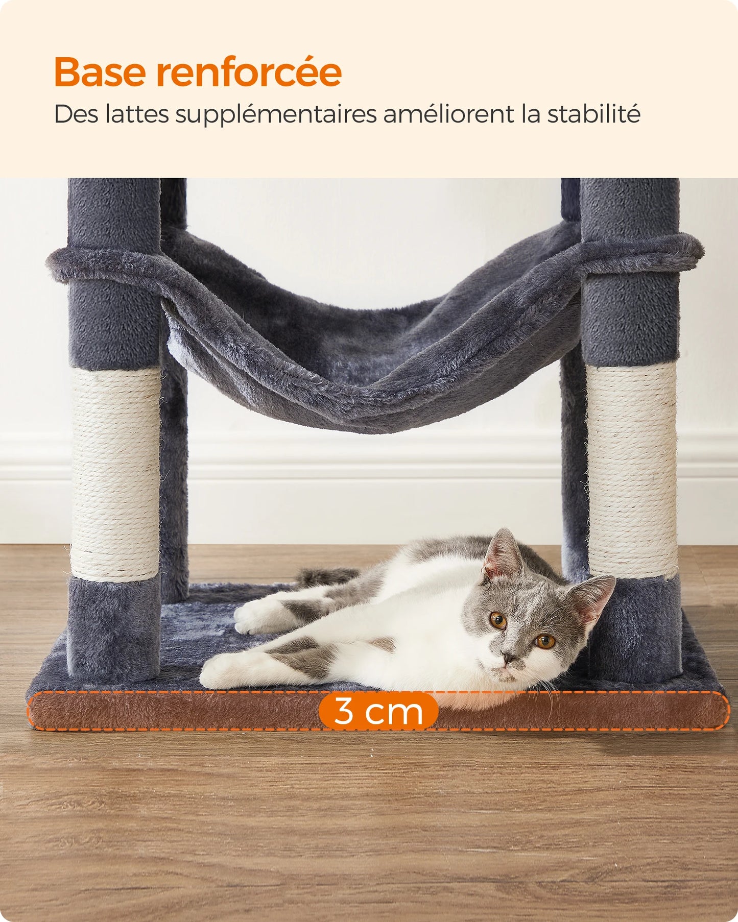 Arbre à chat 143 cm d'intérieur, maison en peluche à plusieurs niveaux avec 4 griffoirs, 2 perchoirs et une grotte