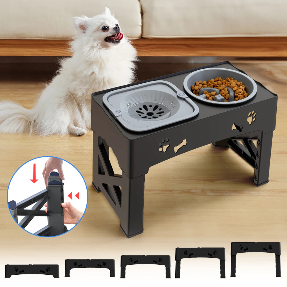 Gamelle 3 en 1 pour animaux – Double bol pliable avec hauteur réglable