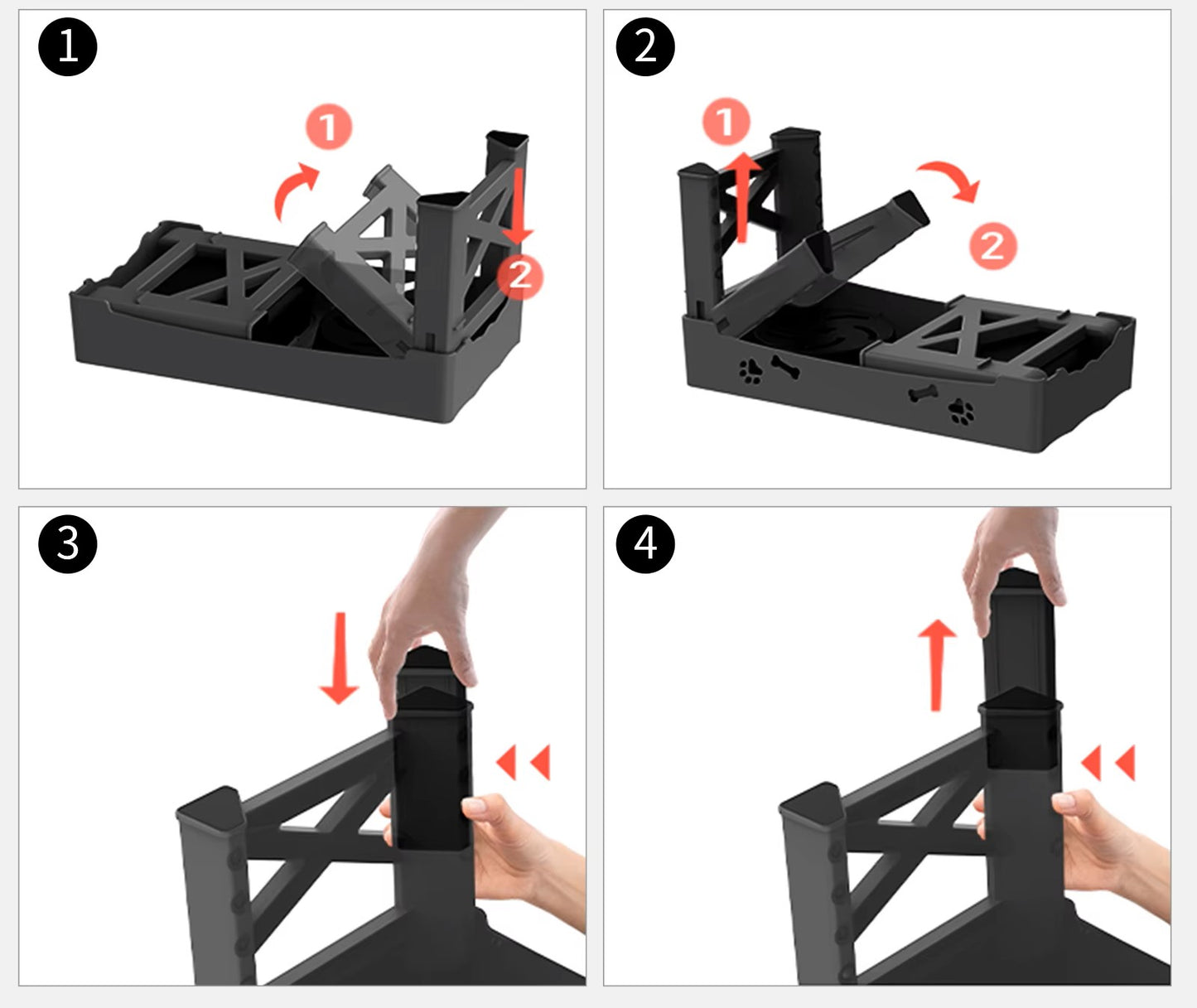 Gamelle 3 en 1 pour animaux – Double bol pliable avec hauteur réglable