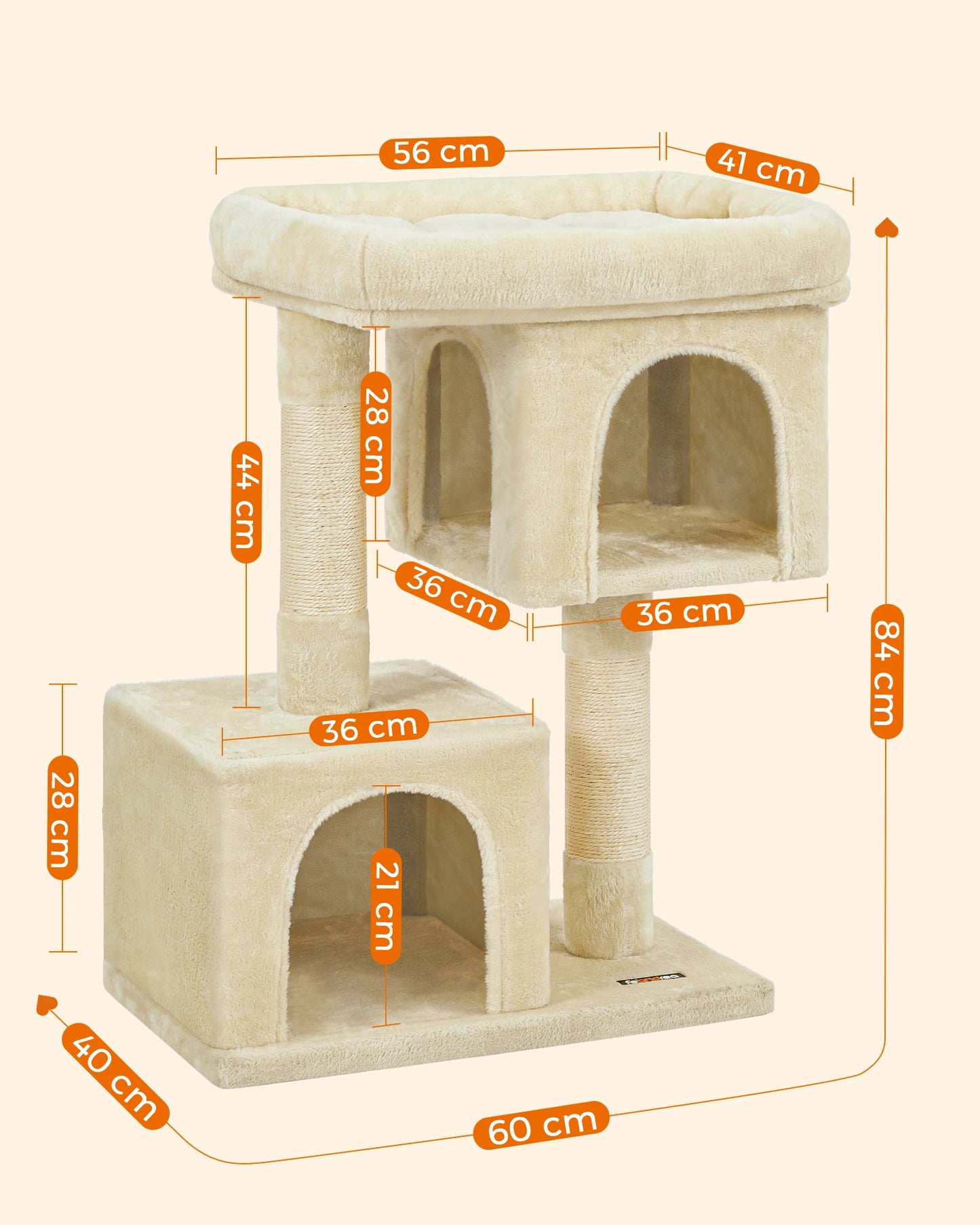 Arbre à chat 84 cm, niche pour grands chats jusqu'à 7 kg, perchoir, 2 niches pour chats, griffoir