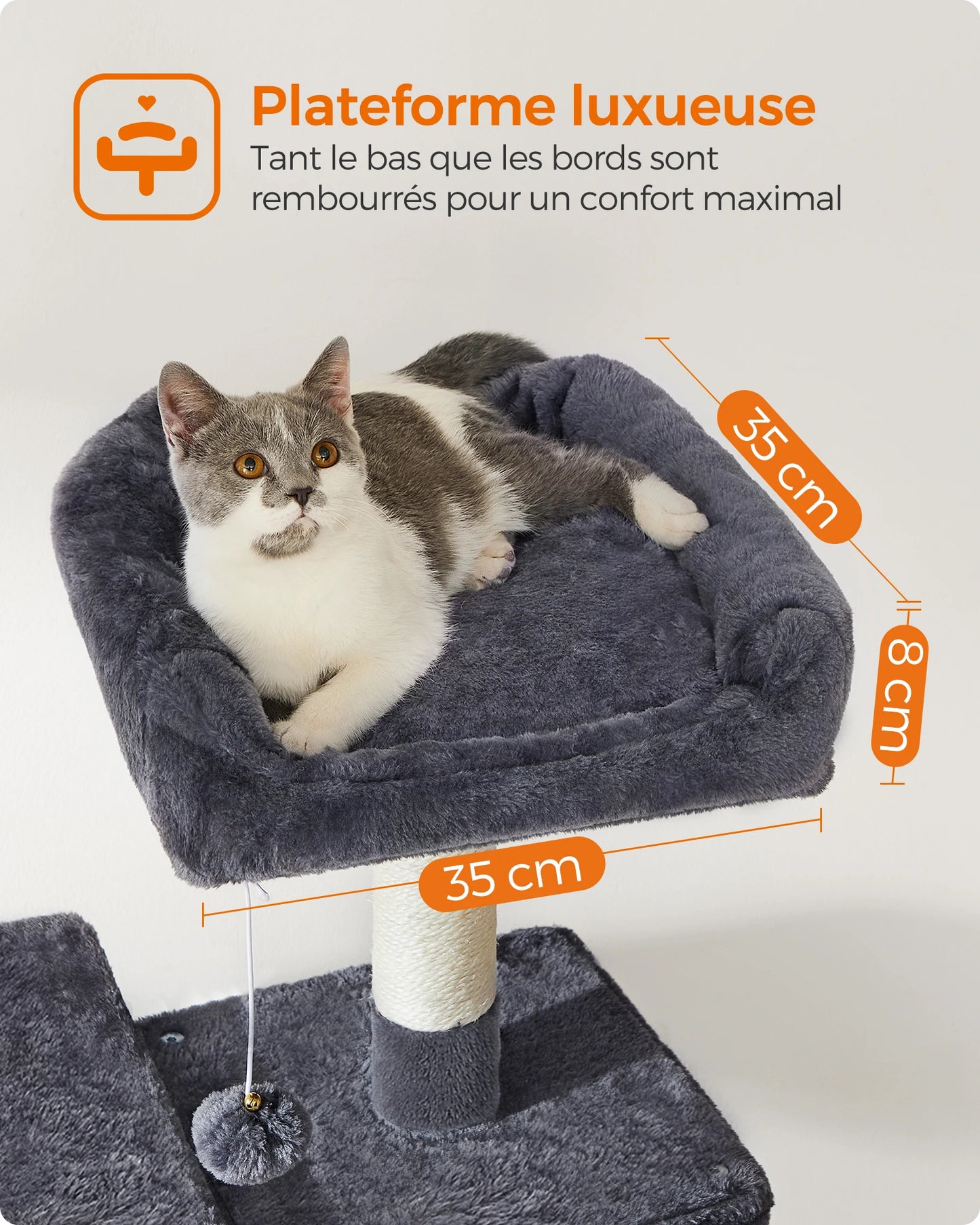 Arbre à chat 143 cm d'intérieur, maison en peluche à plusieurs niveaux avec 4 griffoirs, 2 perchoirs et une grotte