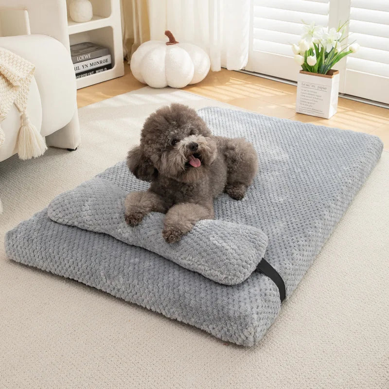 Lit chaud et apaisant pour chien avec oreiller, tapis en peluche moelleuse pour chien avec housse amovible et lavable pour grands, moyens et petits chiens et chats