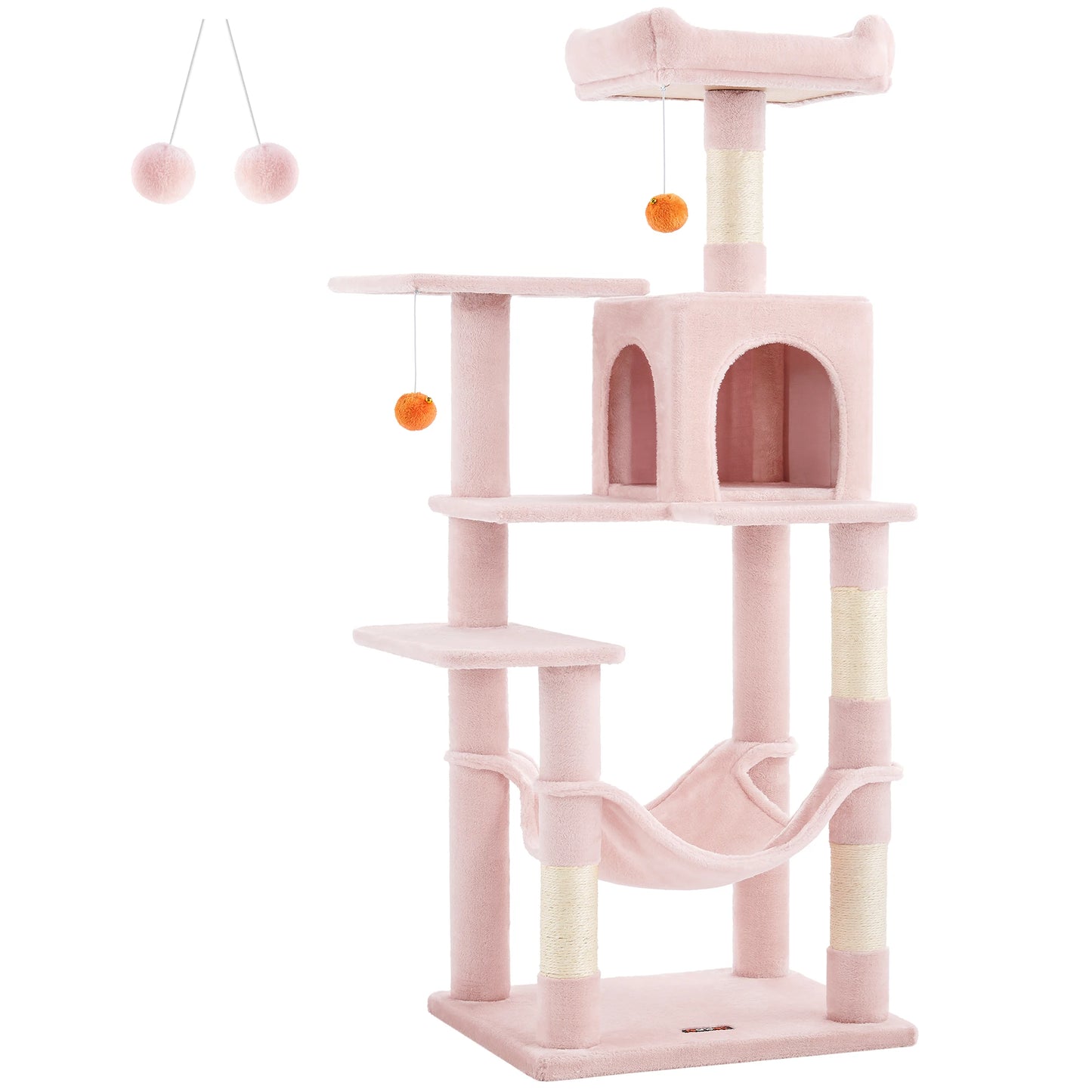 Arbre à chat 143 cm d'intérieur, maison en peluche à plusieurs niveaux avec 4 griffoirs, 2 perchoirs et une grotte