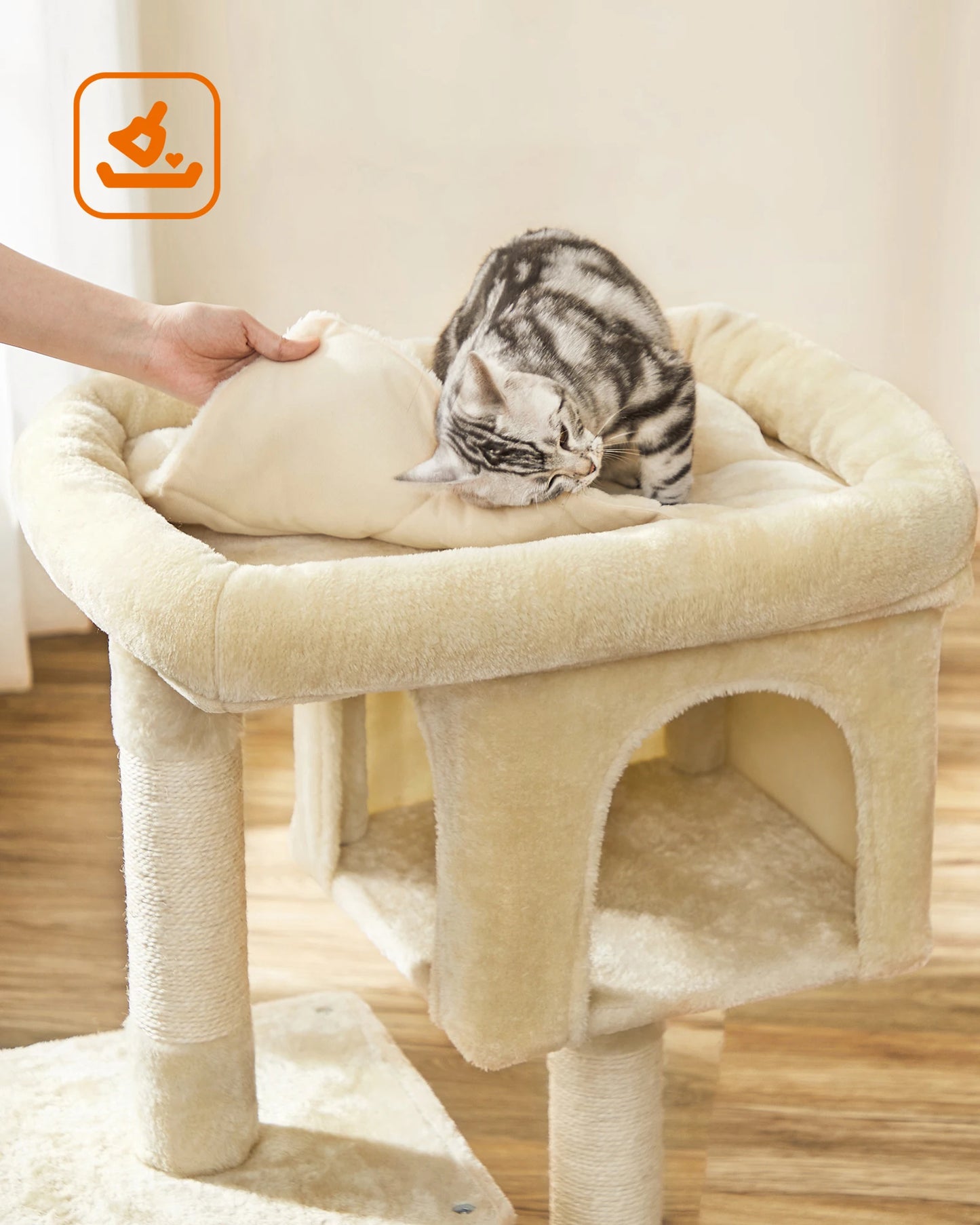 Arbre à chat 84 cm, niche pour grands chats jusqu'à 7 kg, perchoir, 2 niches pour chats, griffoir