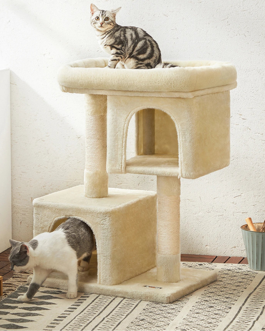 Arbre à chat 84 cm, niche pour grands chats jusqu'à 7 kg, perchoir, 2 niches pour chats, griffoir