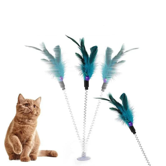 Jouet interactif pour chat avec ventouse, plume et clochette
