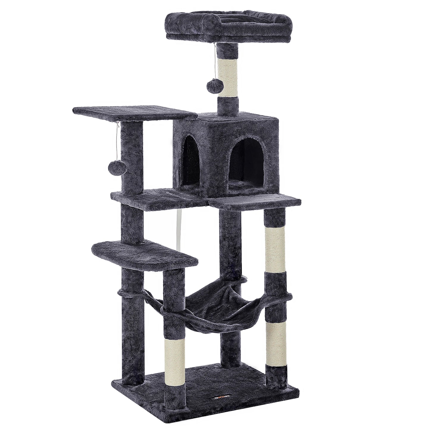 Arbre à chat 143 cm d'intérieur, maison en peluche à plusieurs niveaux avec 4 griffoirs, 2 perchoirs et une grotte