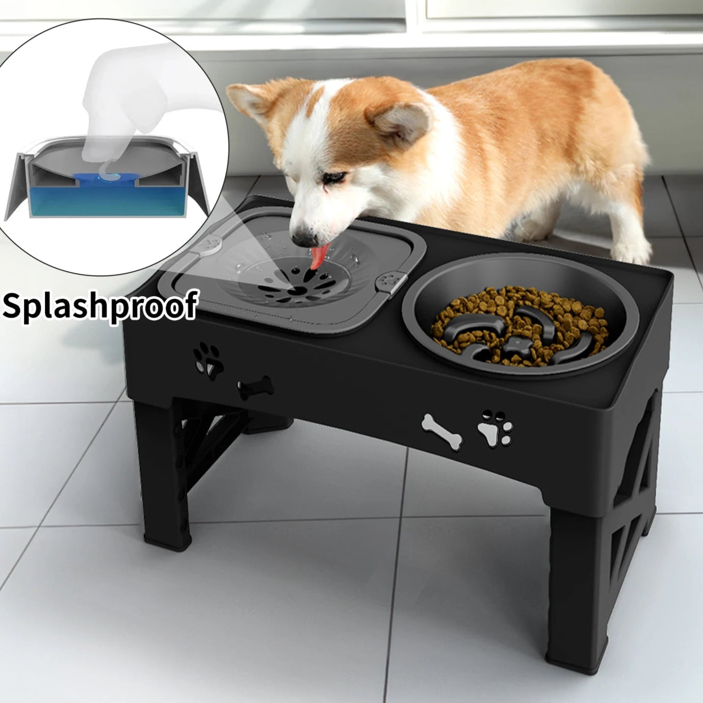 Gamelle 3 en 1 pour animaux – Double bol pliable avec hauteur réglable